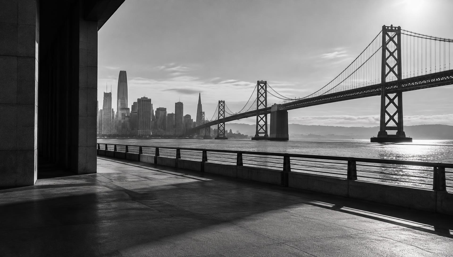 San Francisco skyline and Bay Bridge from the waterfront